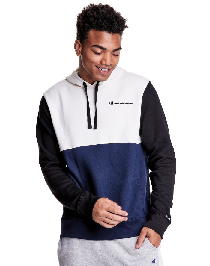 Sudadera Con Capucha Champion Hombre - Colorblock Fleece ( Blancas/Azul Marino ) 8103754-TO